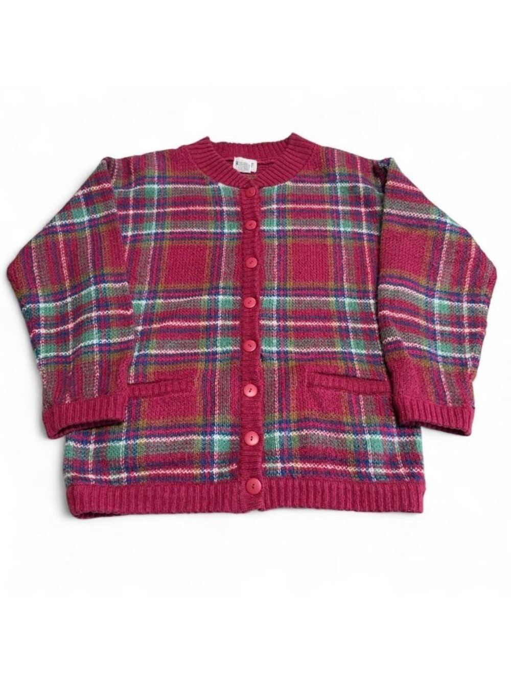 80's Vintage Koret Plaid Holiday Preppy Grandma Cardigan Sweater Women's Small